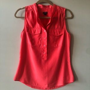 J Crew Factory Neon Coral Sleeveless Blouse